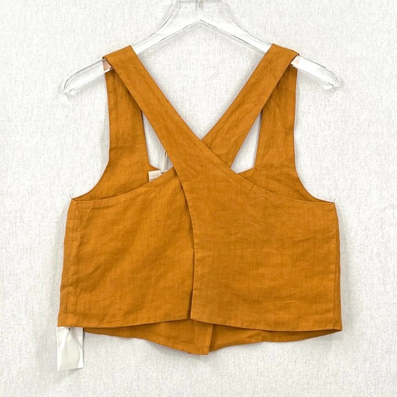 MARY LAWLESS LEE X SPLENDID Linen Top Marigold M Apron Button Front Cross back - Picture 6 of 16